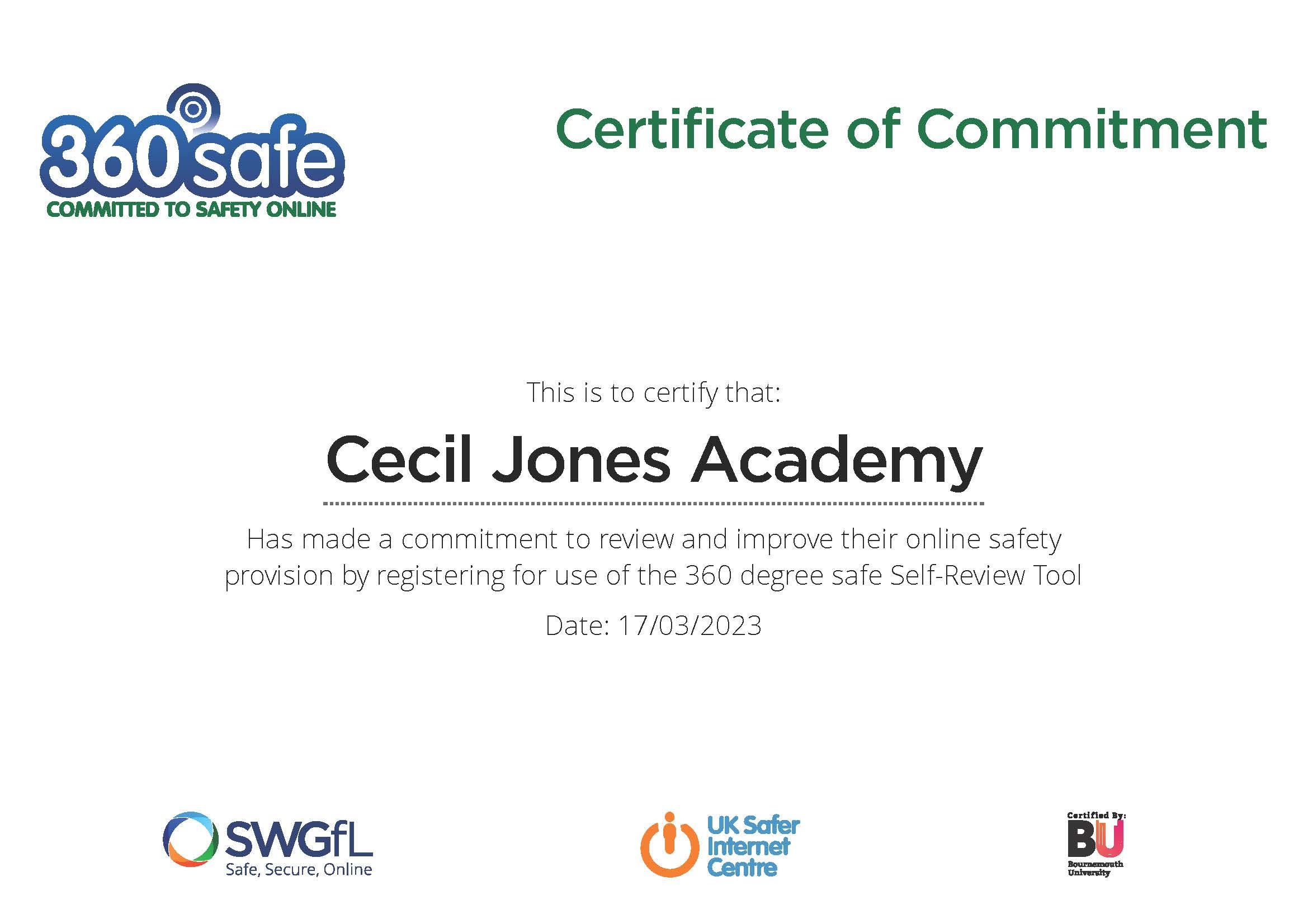 Certificate of Commitment Cecil Jones 03 2023